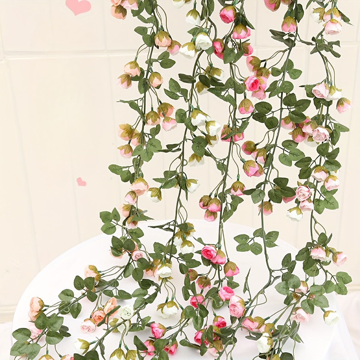 Artificial Silk Rose Garland - Fake Vine With Ivy Leaves For Wedding, Party, Home Decor
