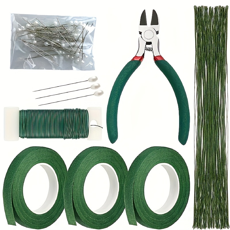 

Floral Arrangement Kit With Green Tape And Wire, Boutonniere Flower Pin, Wire Cutter For Wreath Making Supplies