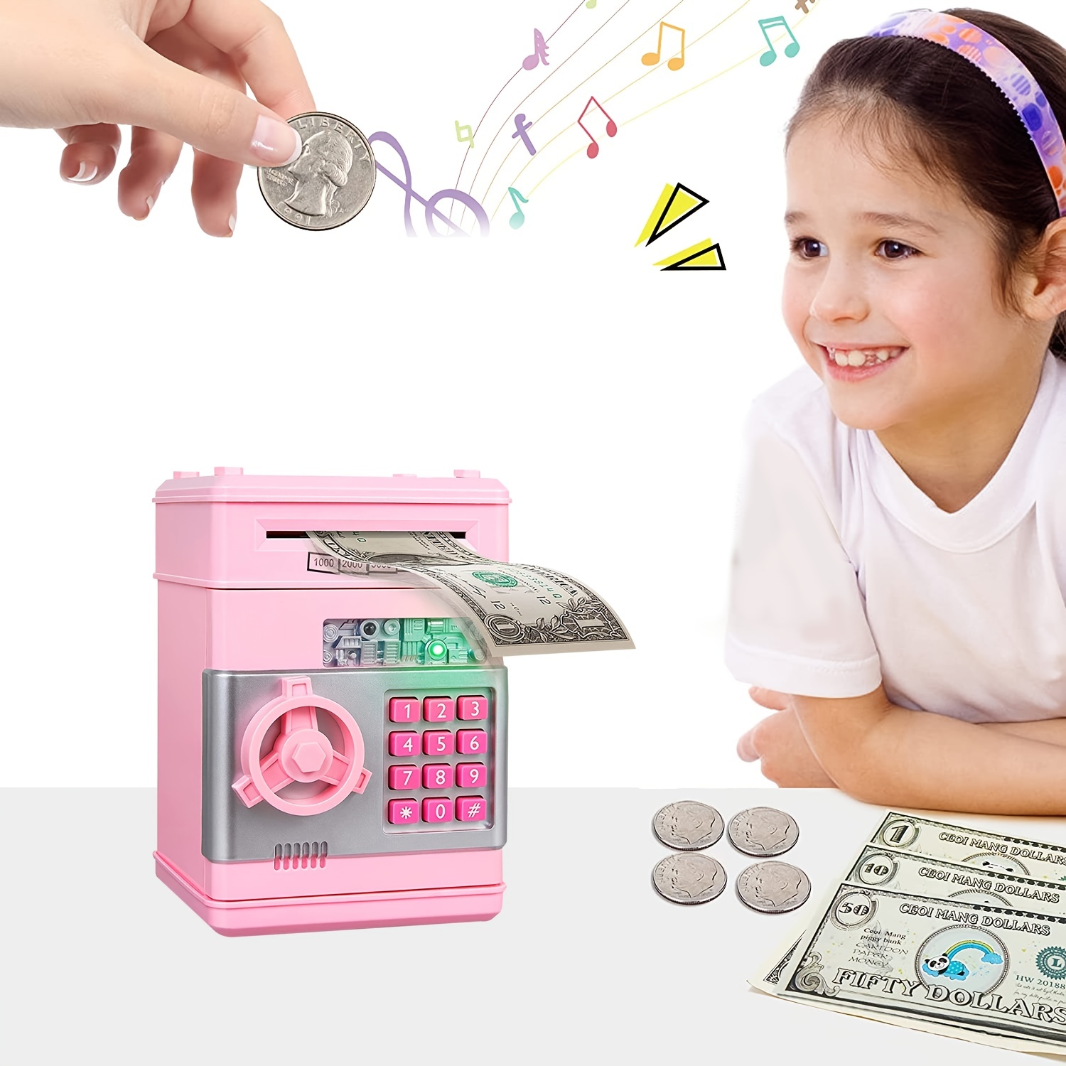 Alcancía electrónica, estilo cajero automático para niños, recibe monedas y  billetes-- regalo novedoso