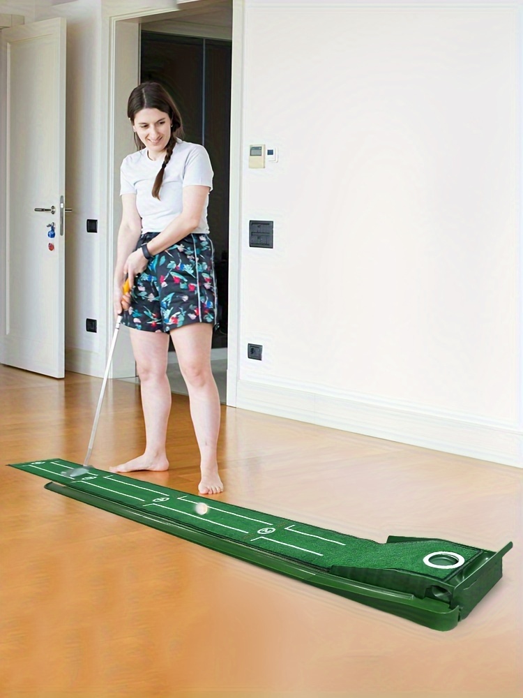 portable mini golf putting training mat for indoors and outdoor golf automatic return machine putting training aid with alignment guides compact edition golf accessories details 0