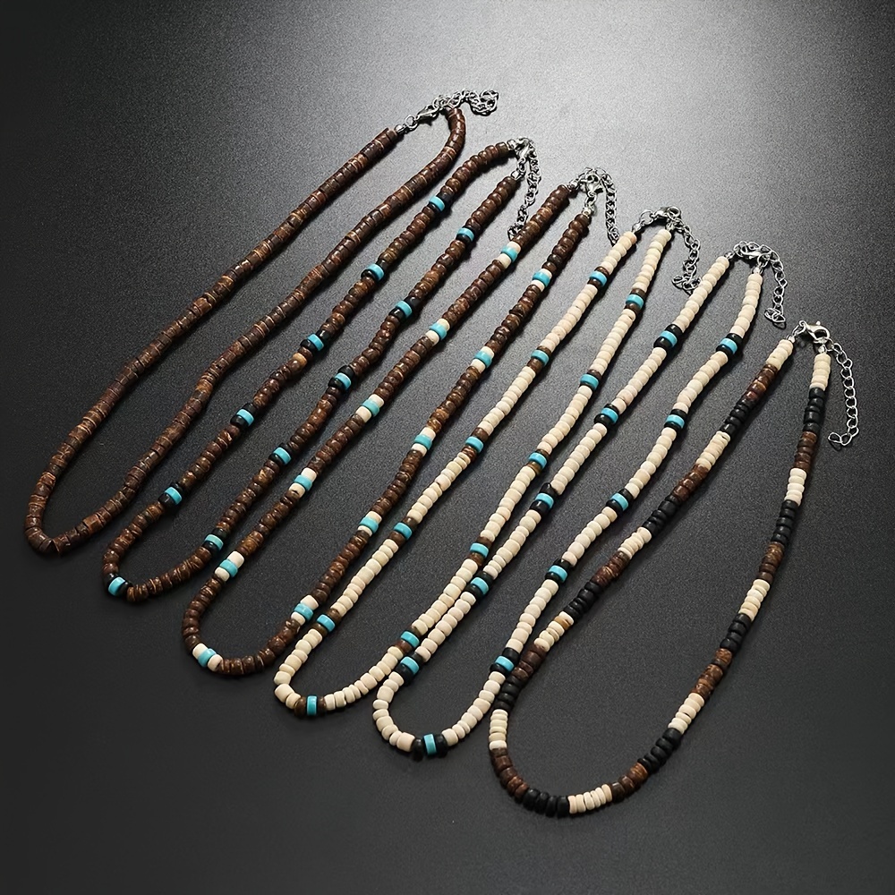 

6pcs Men's Retro Artificial Coconut Shell Pendant Necklace, Accessories For Men