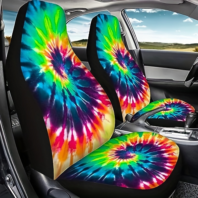 

Tie Dye Style Car Seat Covers 6pcs Includes Steering Wheel Covers, Center Console Armrest Covers, Car Seat Belt Pads Fits Dirt Bike Truck Suv