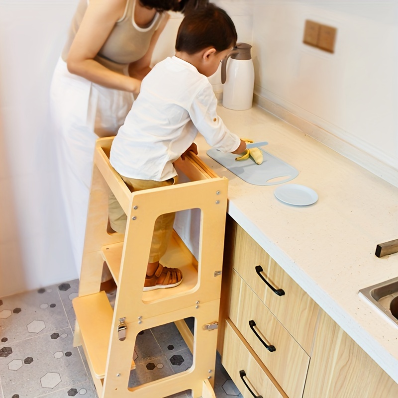 Montessori Taburete para niños pequeños, torre de aprendizaje de madera  para niños pequeños, taburete de cocina plegable para niños, taburete de