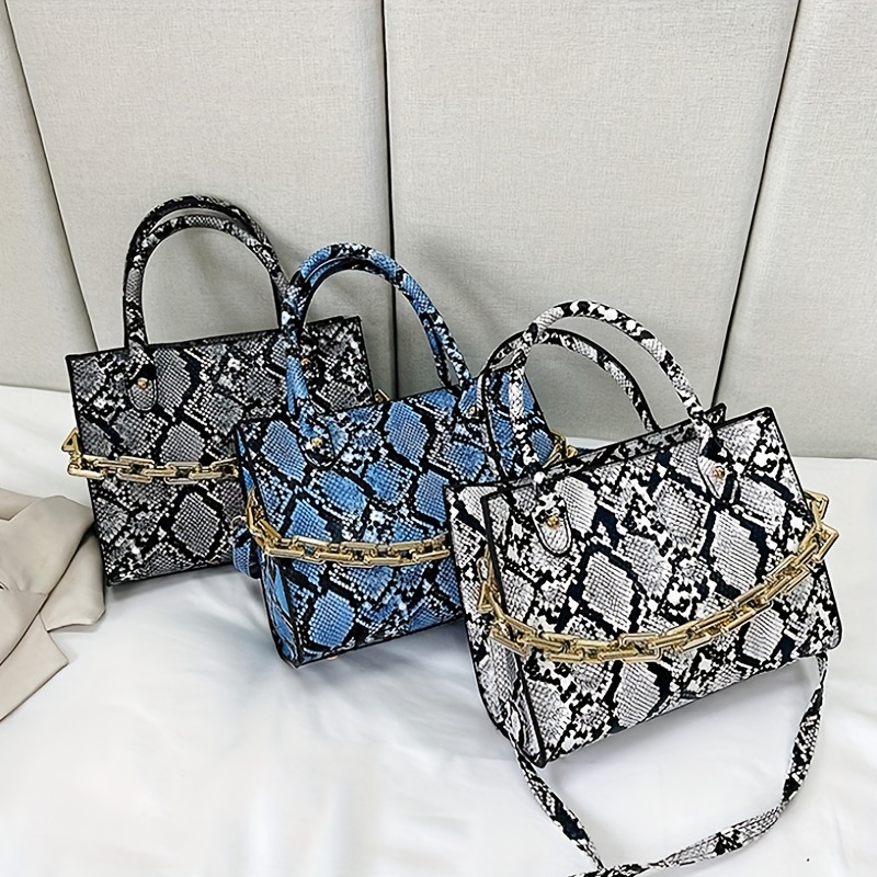 Snakeskin Pattern Tote Bag Chain Top Handle Square Purse Womens Small Pu  Crossbody Bag, Check Out Today's Deals Now