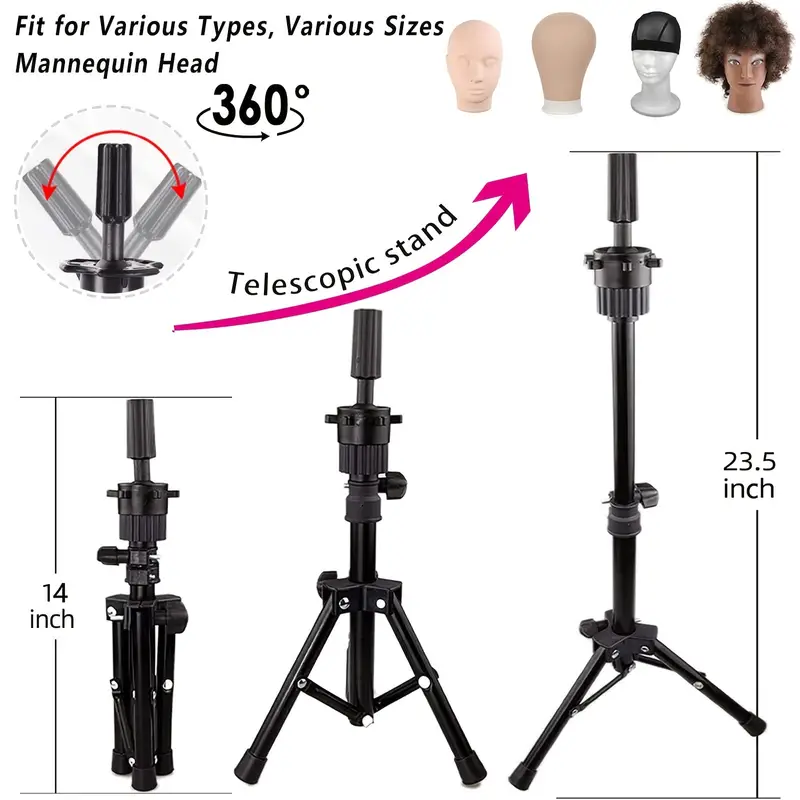 Wig Stand Tripod With Head, 23 Inch Red Wig Head Stand With Mannequin Head,  Canvas Head For Wigs,Foldable Mannequin Head Stand Set For Wig Making Disp