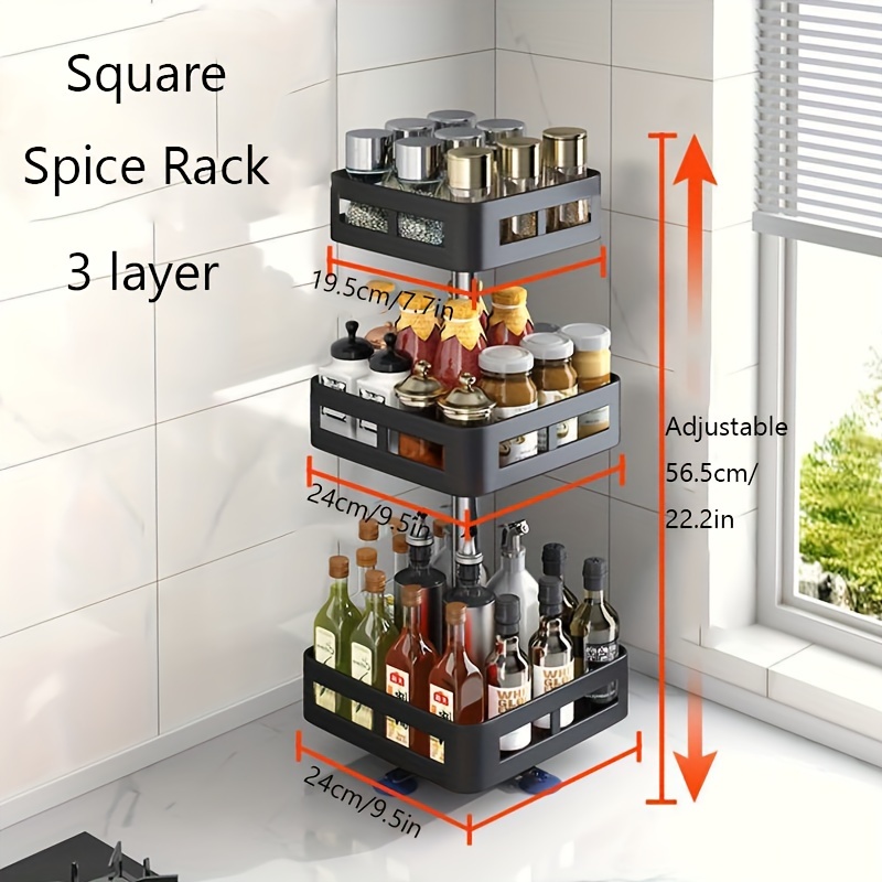 1pc,Spice Rack Organizer, Rotating Seasoning Rack Holder, Desktop Storage  Box, Cosmetics Storage Tray, Kitchen Utensils, Apartment Essentials, College