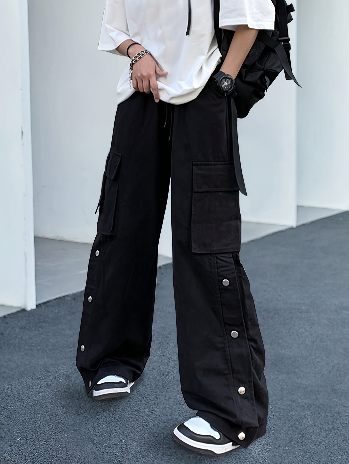 Wide Legs Baggy Cargo Pants Flap Pockets Girl's Y2k Style - Temu Germany