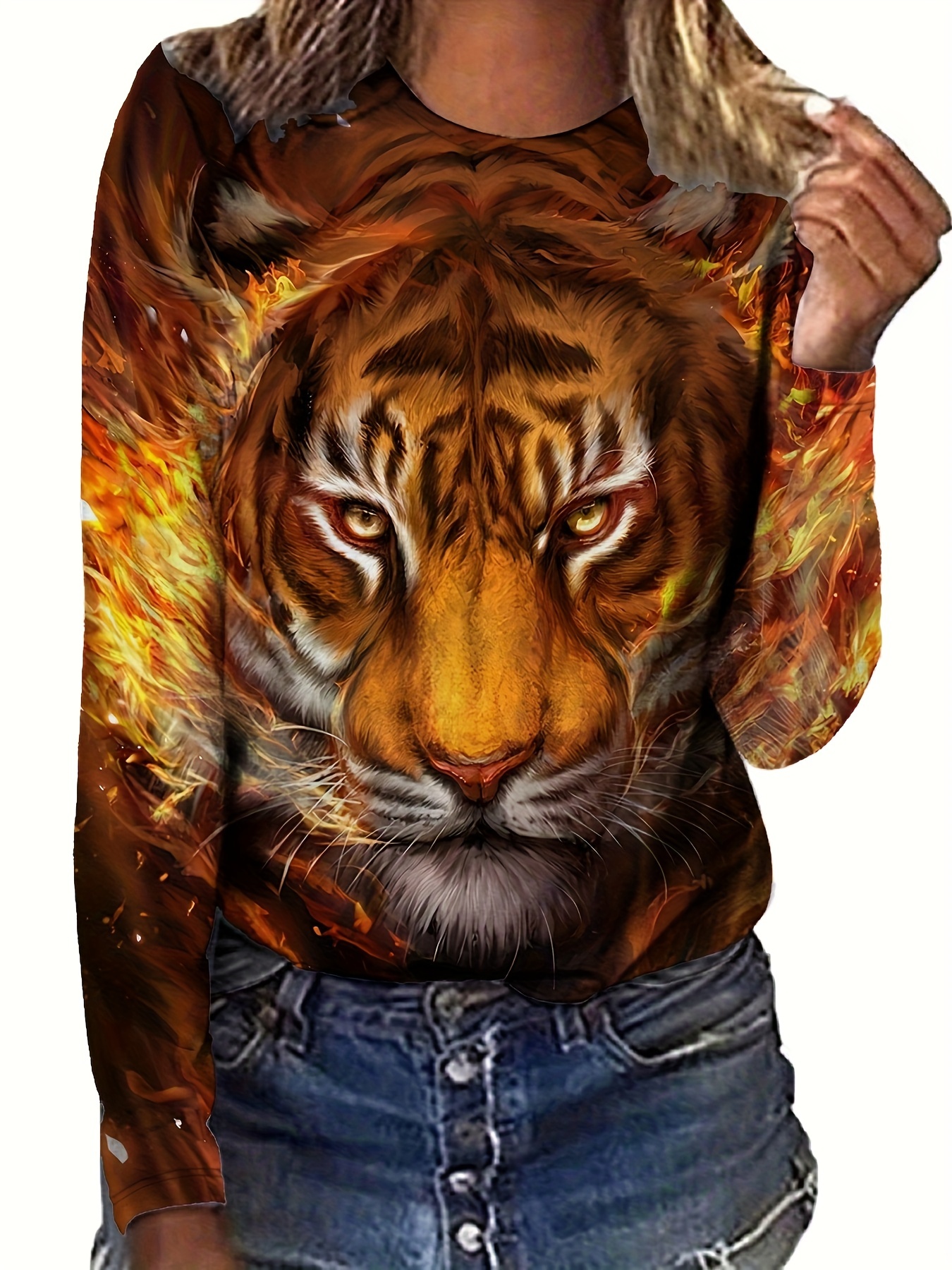 Plus Size Men's Creative Jewel Tiger Graphic T-shirt For Summer, Stretchy  Comfy Fabric Clothing - Temu South Korea