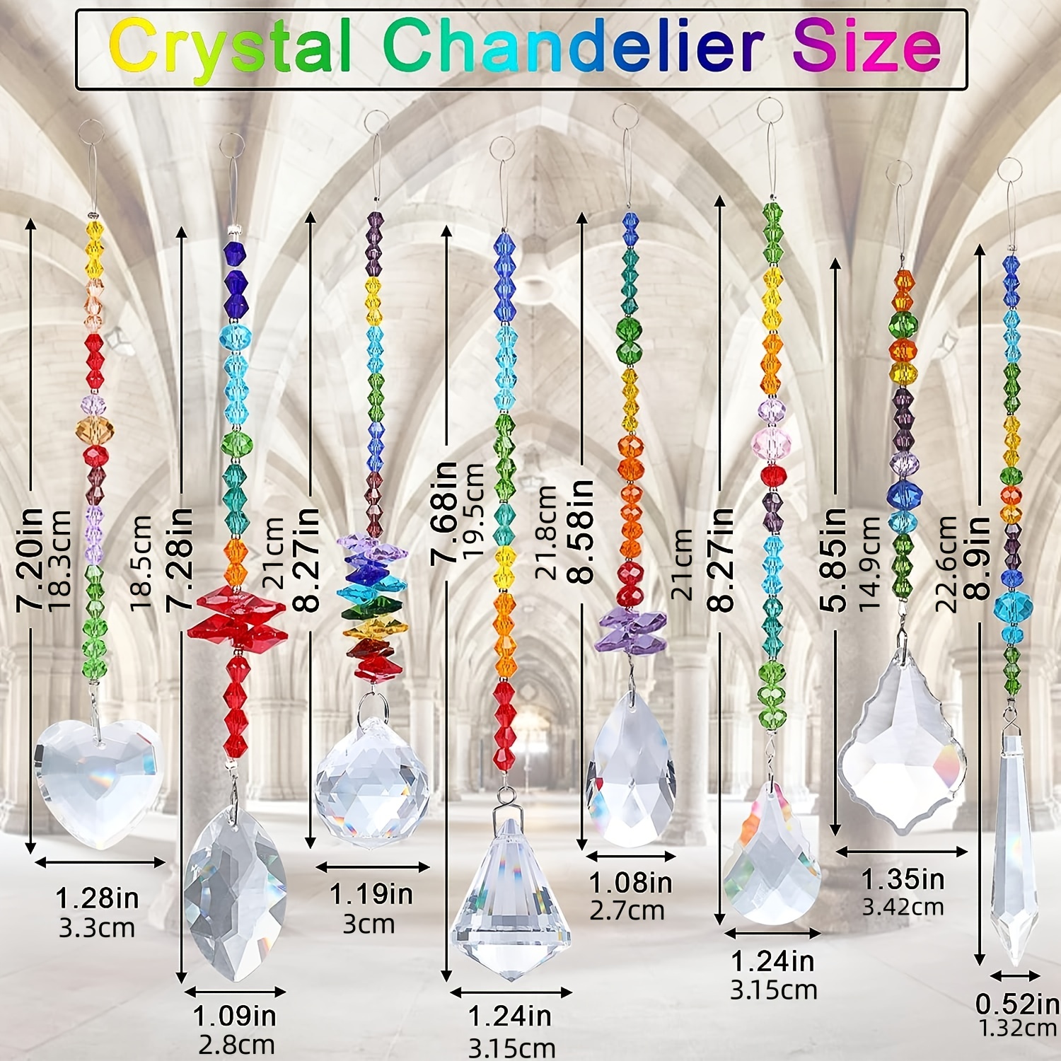 7 pièces cristal arc-en-ciel attrape-soleil perles de verre chaîne