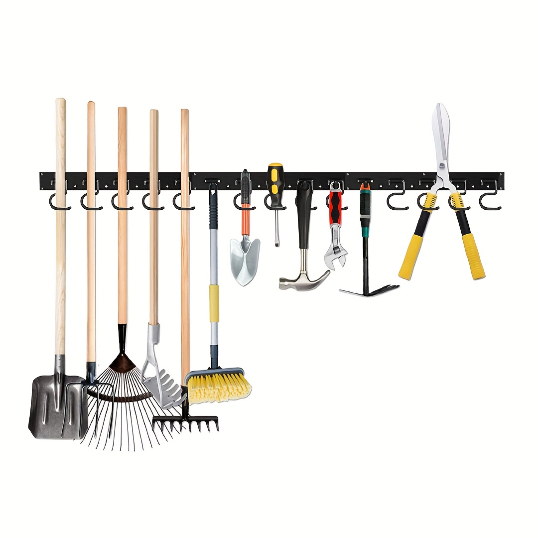 Porte-outils en acier inoxydable, porte-balai mural avec 3 fentes et 4  crochets, porte-balai mural pour la maison, cuisine, salle de bain, garage,  jardin 