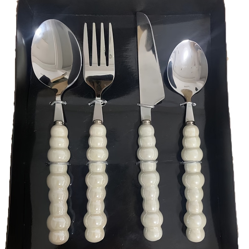 Unique Pearl Shape Cutlery Set With Ceramic Handles 304 - Temu