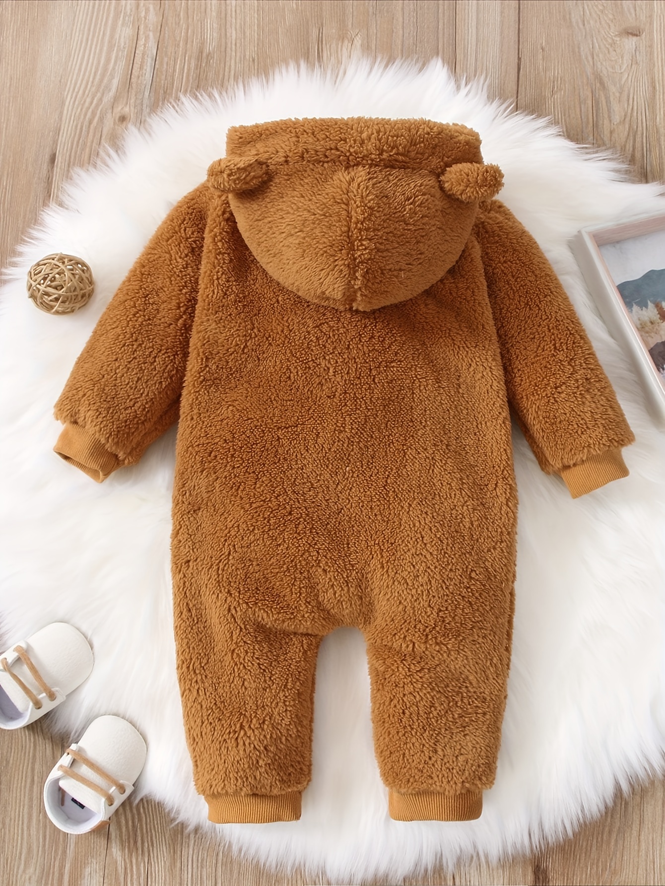 Newborn Baby Warm & Cute Bear Shape Hooded Jumpsuit Zip Up Onesie Romper  Fall Winter Outwear