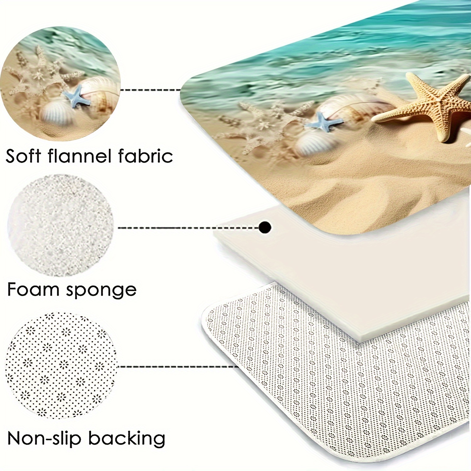 No Silp, Beach Starfish Sea Shell Bathroom Bath Mat – Tropical Beach Decor