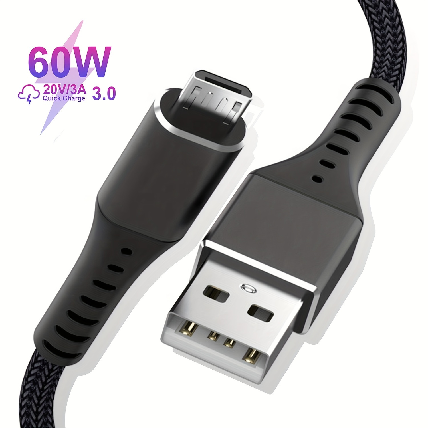 RAMPOW Cable micro USB [6.6 pies] de largo para Android - QC 3.0 carga  rápida y sincronización - Cargador rápido trenzado de nailon 2.4A para  Samsung