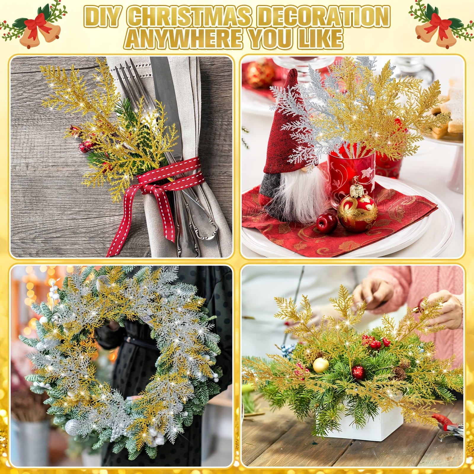 Christmas Flower Artificial Glitter Flowers With Pine Leaf 3 - Temu