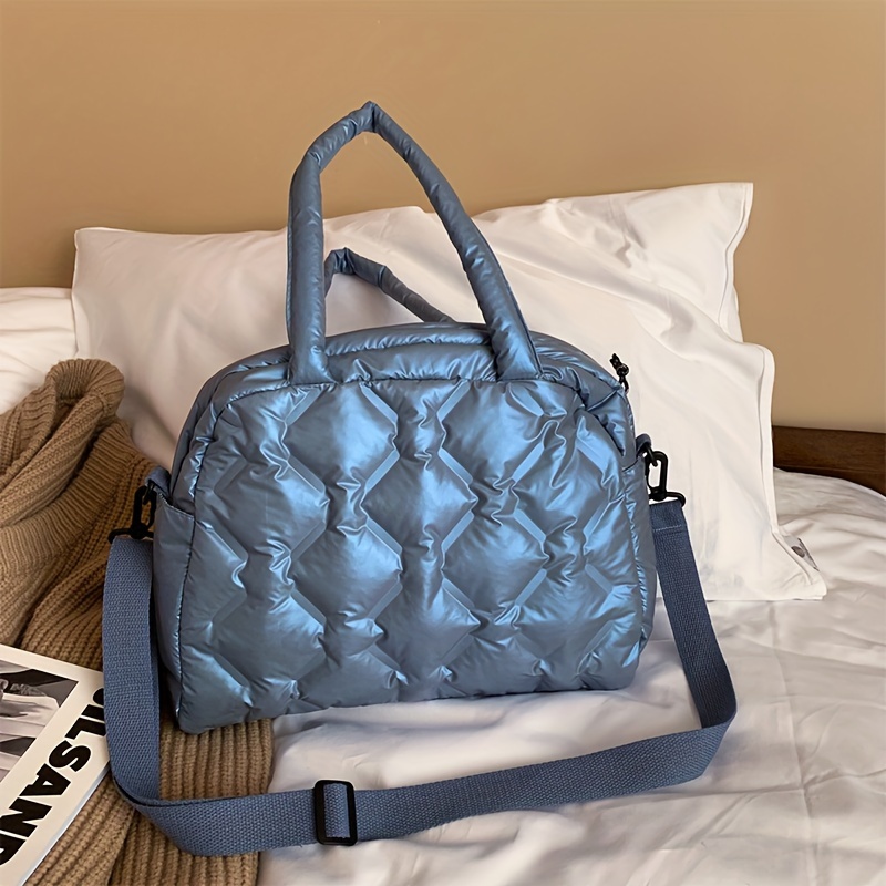 Puffer Quilted Tote Bag For Women Winter Soft Shoulder Bag - Temu