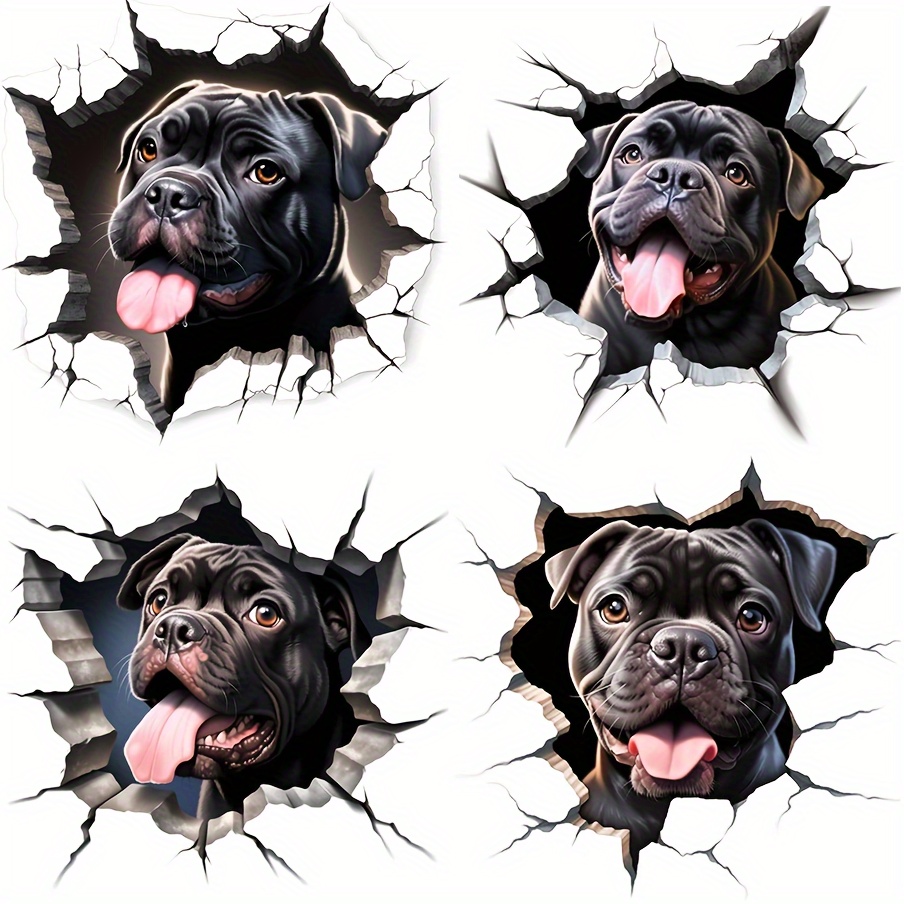 3D Hund Aufkleber, 4 Stück Bulldogge Aufkleber für Wand