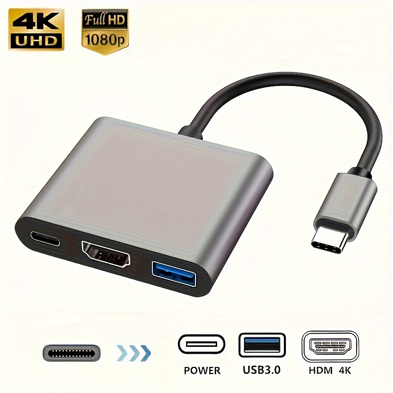 USB C to HDMI Digital Multiport Hub Adapter Type C to HDMI 4K Video  Connector Adapter with USB 3.0 Port and USB C Charging Port
