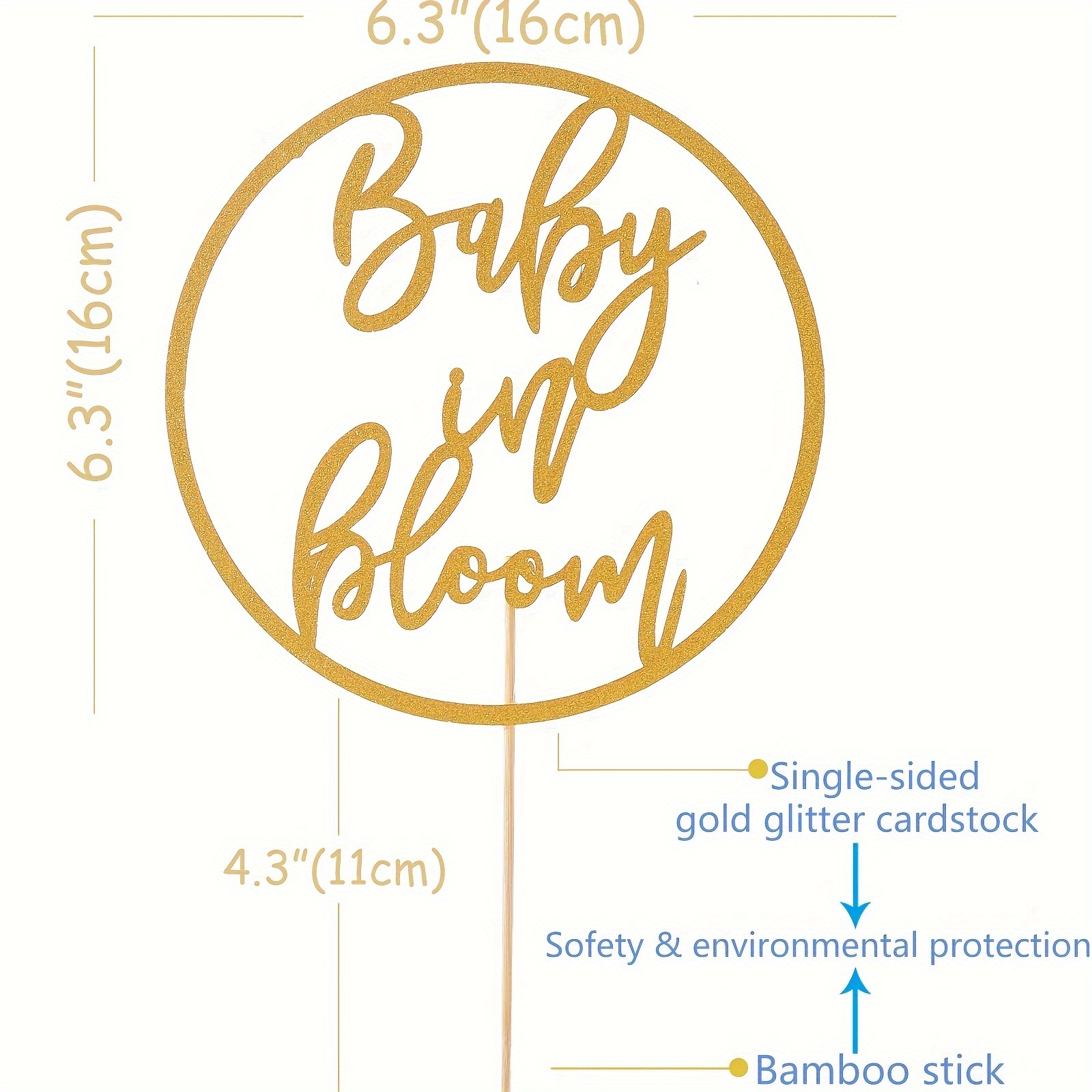 12 Baby Shower Cake Toppers, Baby in Bloom Rose Gold Cake Toppers