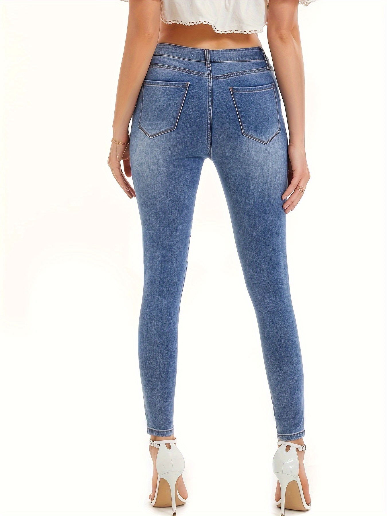 Plus Size Casual Jeans Mujeres Lavadas Botón Roto Volar Alto