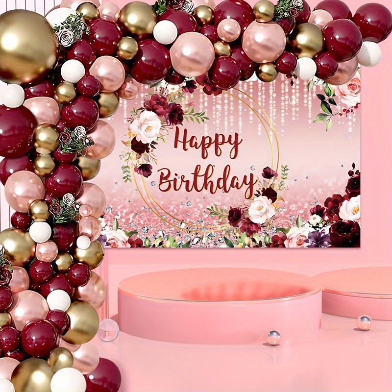Toile de Fond « Happy Birthday » Rose et Or Rose pour Femmes ou Filles -  Paillettes dorées - Bannière de décoration de fête d'anniversaire 