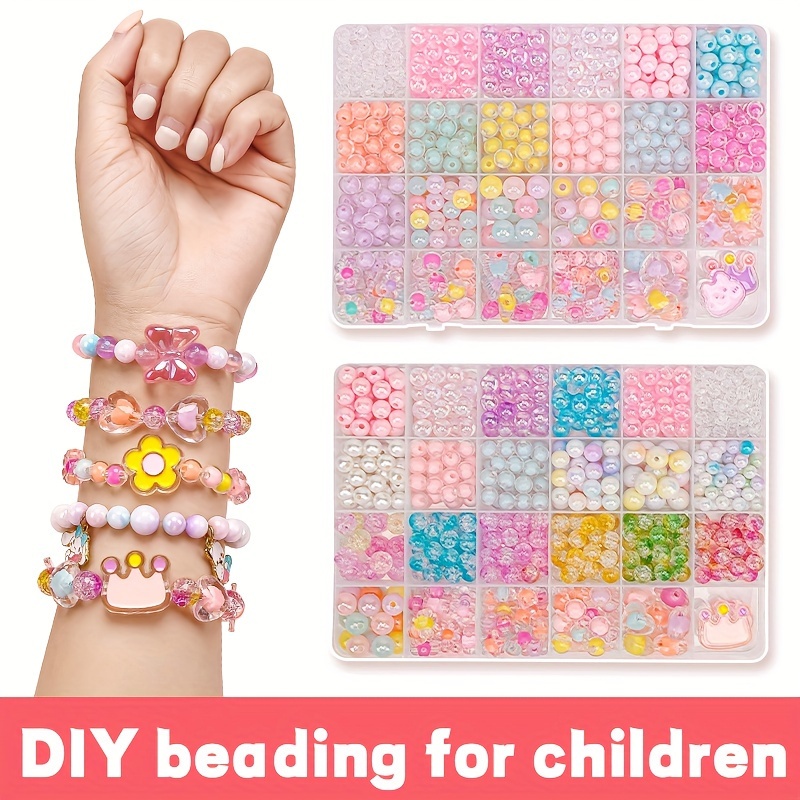 Children Beads Plum Blossom Box Set DIY Handmade Bead Toy Necklace Building  Kit Girl Weaving Bracelet Jewelry Making Toy Gift