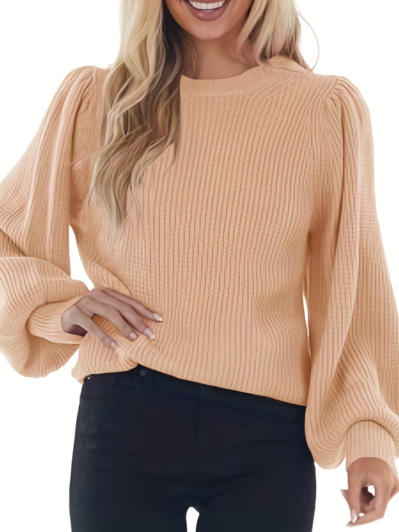 Sweet Puff Sleeve Sweaters Women Round Neck Tight Slim Short Pullovers  Female Long Sleeve Cozy Kobieta Swetry Pull Femme Hiver