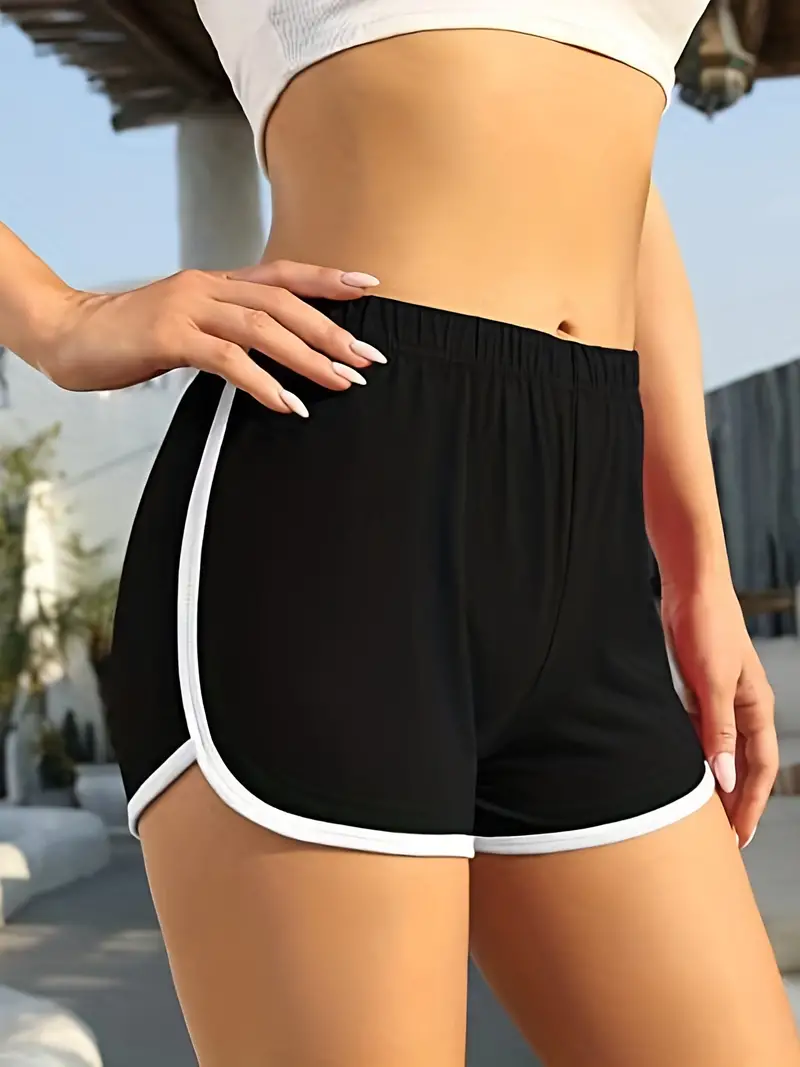 Contrast Trim Shorts Casual Sporty Binding Shorts Women's - Temu