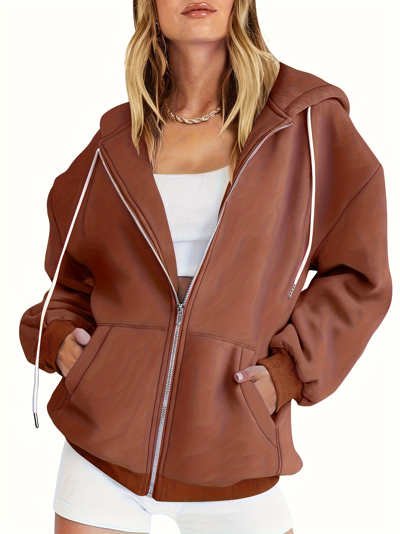 Zipper Sports Hooded Sweatshirt Jacket For Fall, Casual Pocket Drawstring  Hoodie, Women's Sporty Sweatshirts - - Temu