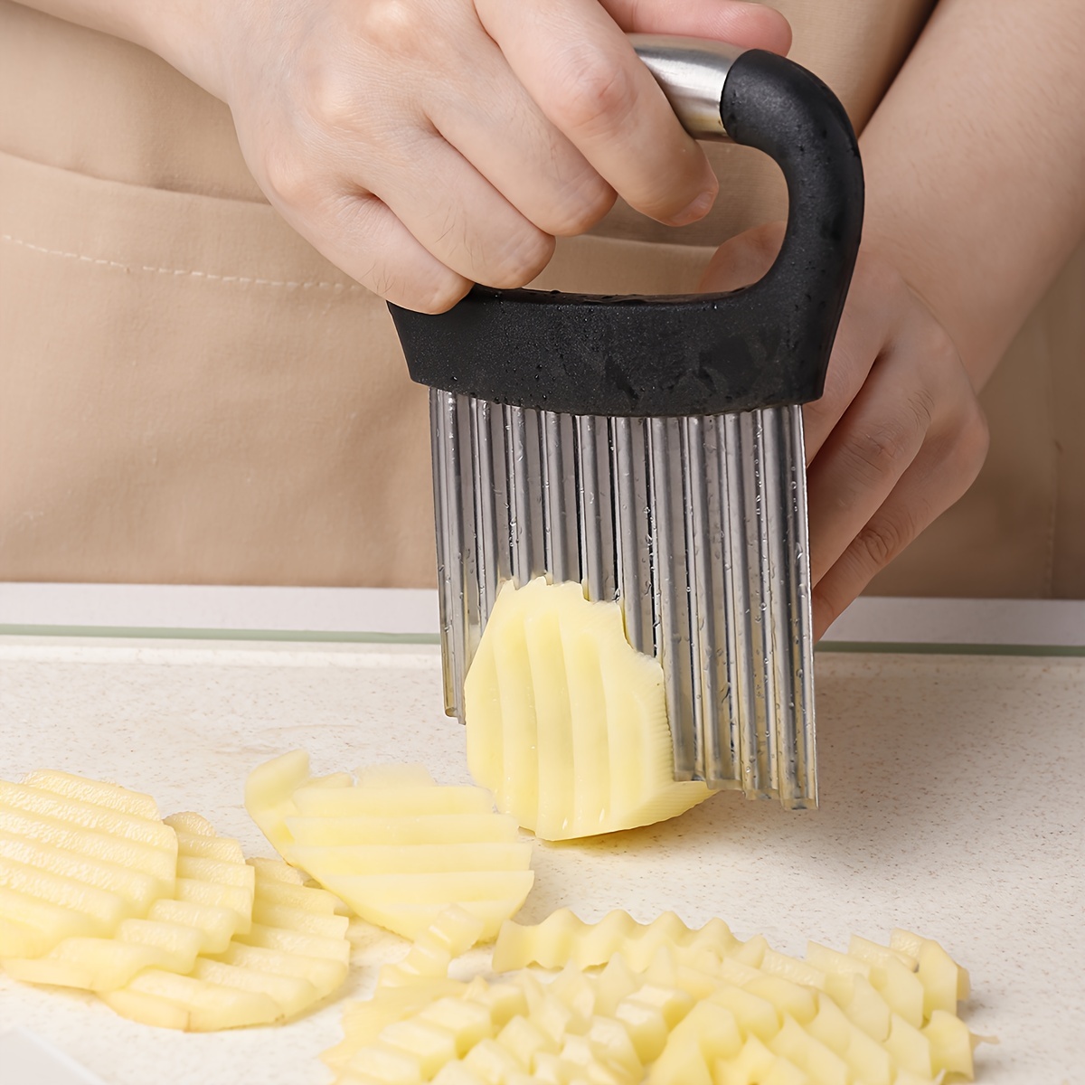 French Fries Machine Stainless Steel Potato Chip Slicer Vegetable Fruit  Crinkle Wavy Slicer Knife Potato Cutter Kitchen French Fries Maker Tools  Fries