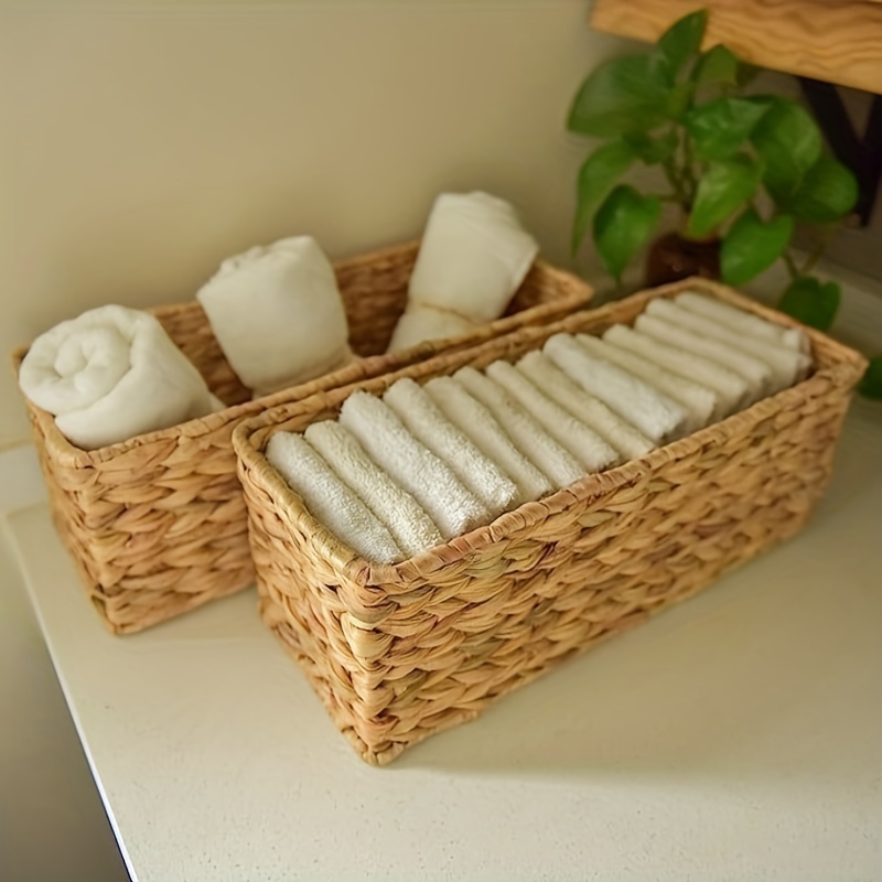 Cesta de papel higiénico para la parte posterior del inodoro, juego de dos  cestas de baño pequeñas, de mimbre, jacinto para almacenamiento de papel