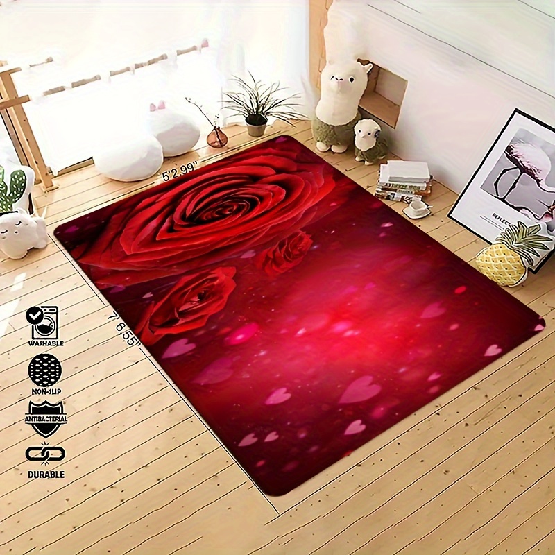 Alfombras con estampado de flores abstractas 3D, alfombra rosa para el  hogar, área de boda, decoración del Día de San Valentín para niña, sala de