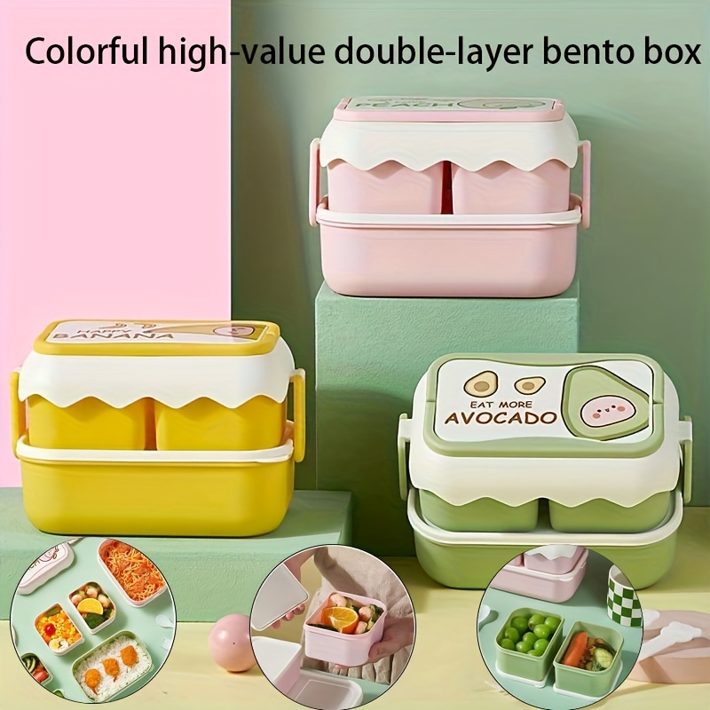 School Girl Kawaii Lunch Box Microwavable Food Storage Container 2 Layer  Divide Portable Picnic Cute Bento Box With Spoon Fork