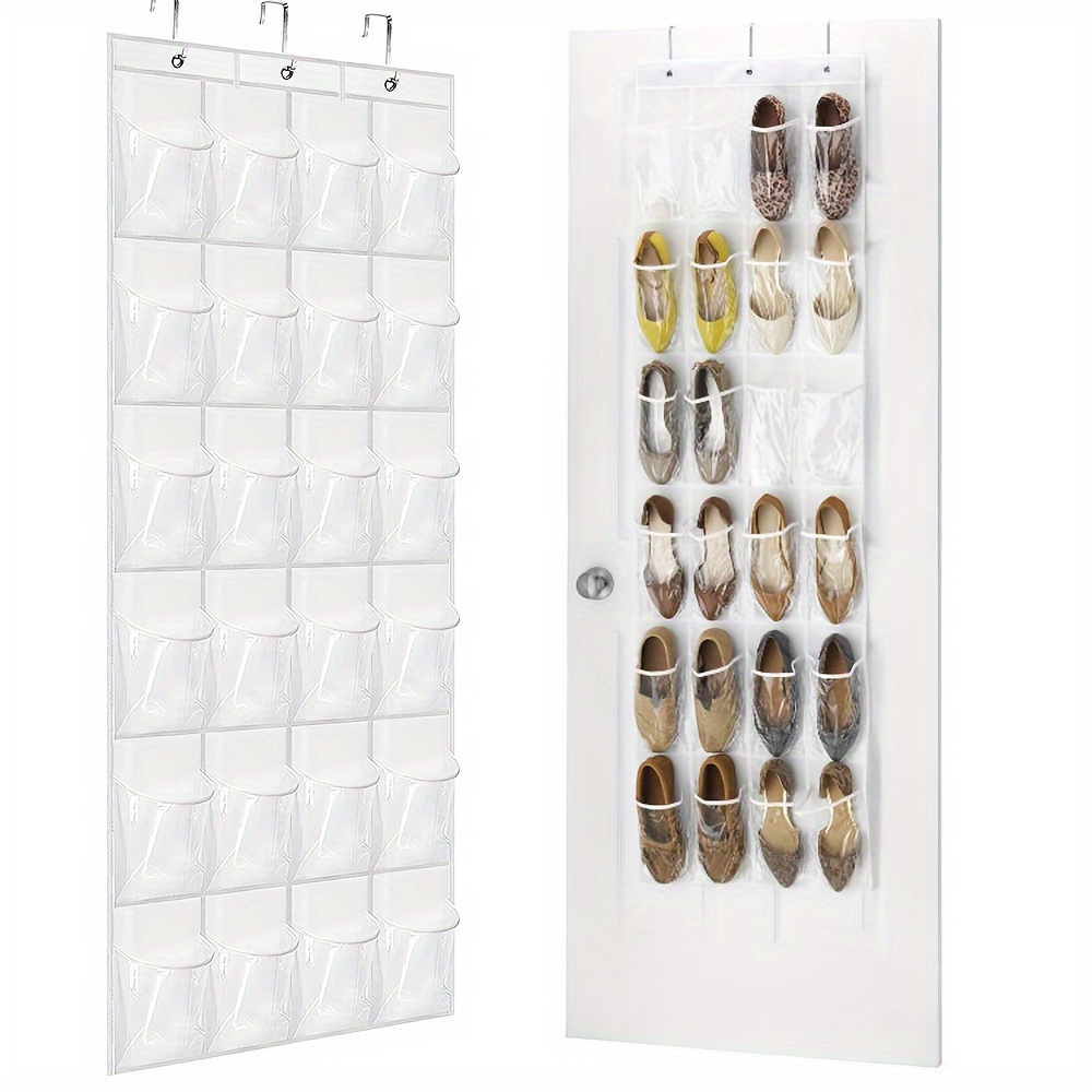 

1pc Over The Door Shoe Storage Rack With 24 Deep Pockets, Plastic Shoe Storage Bag With Hooks, Household Storage Organizer For Bedroom, Bathroom, Living Room, Home