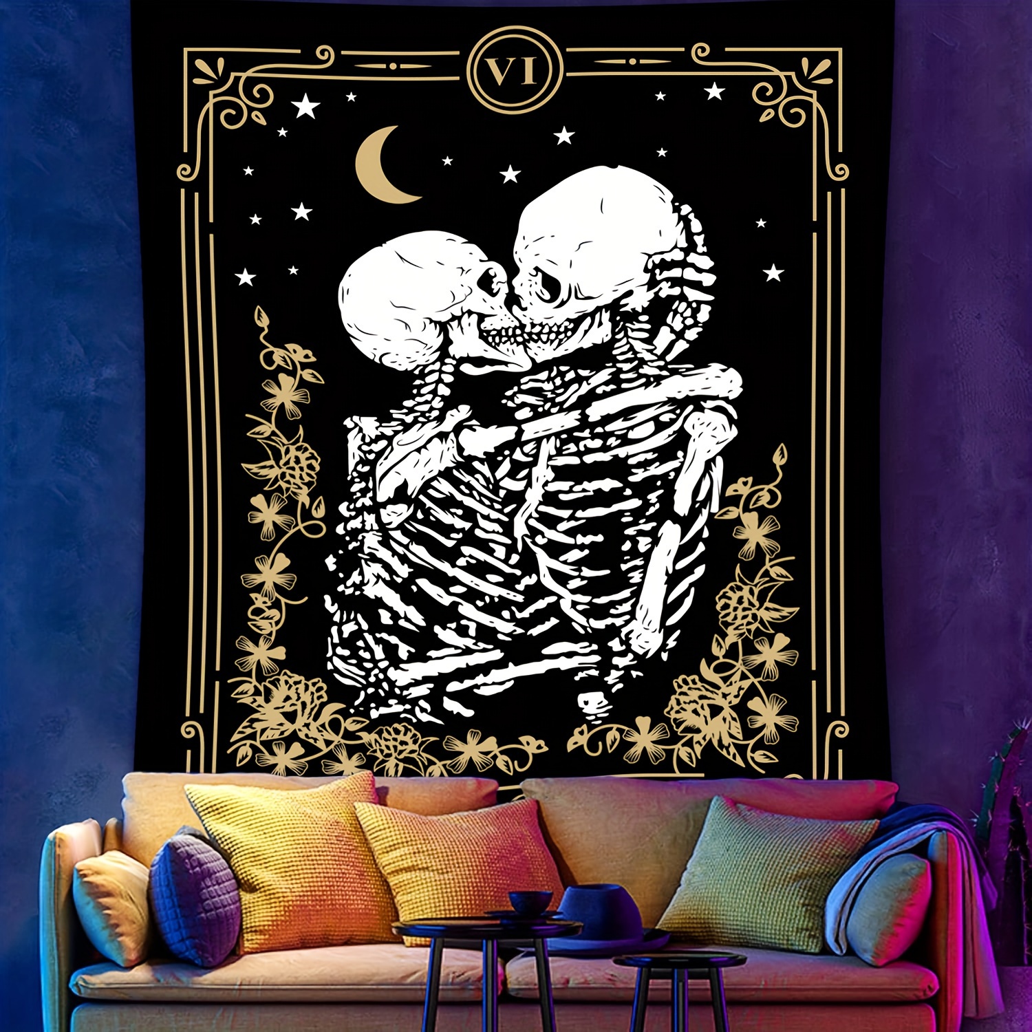 Skulls kissing tapestry hot sale