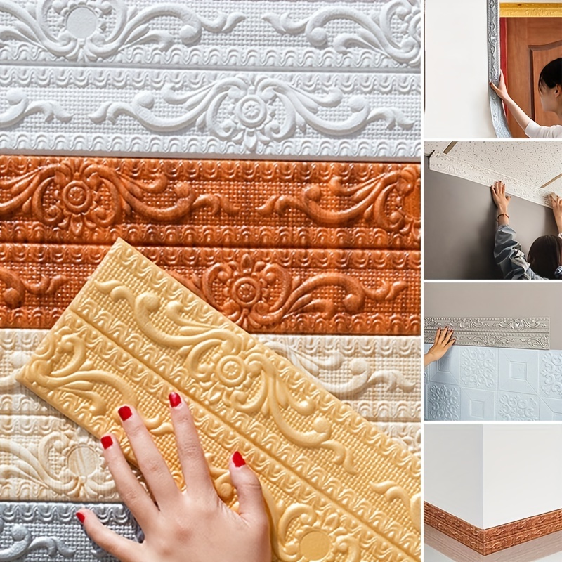 3D Foam Wall Stickers Self Adhesive Waterproof Baseboard Wallpaper Border  Wall Sticker Living Room Bedroom Home Decor 2.3m FU