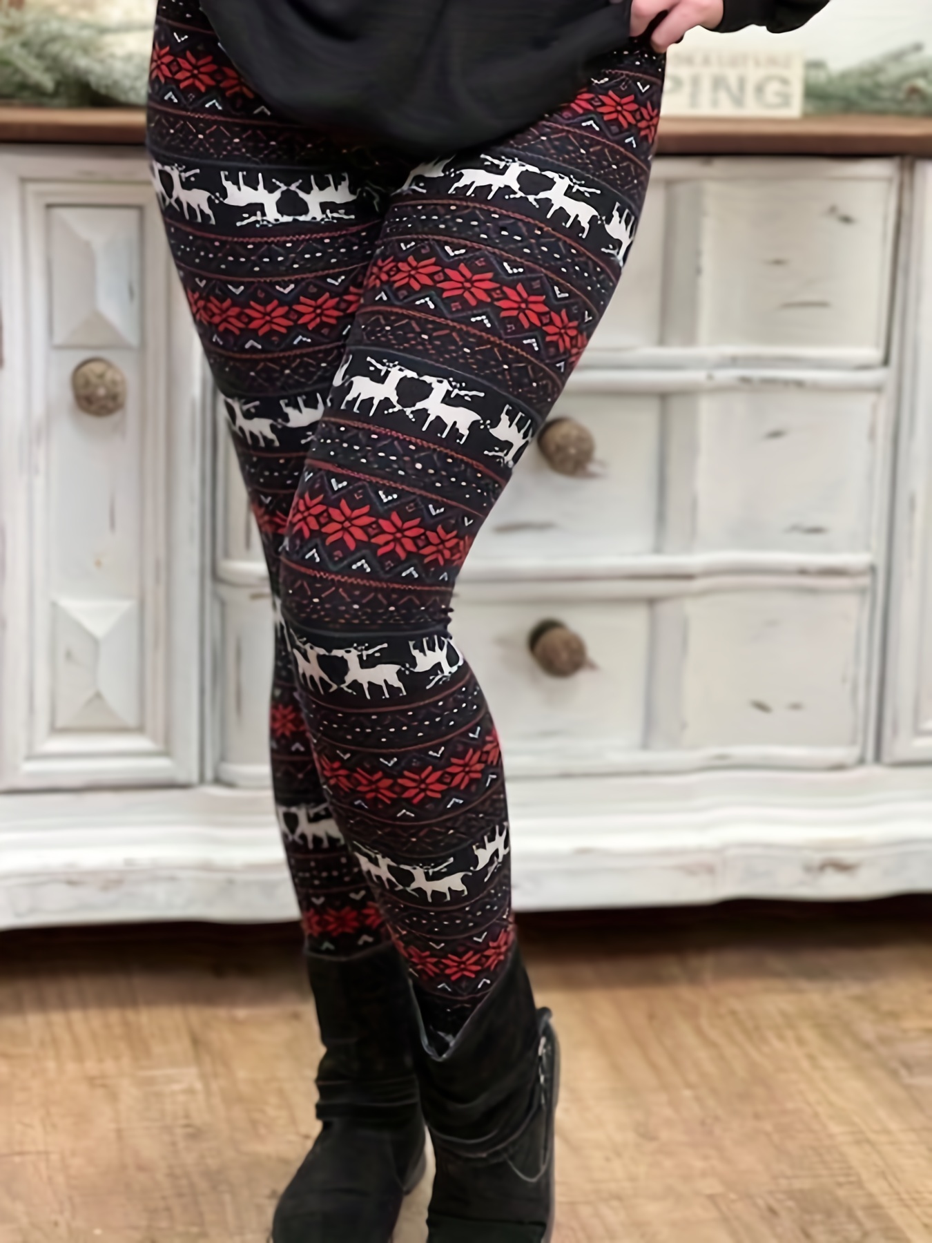 Christmas Snowflake Print Skinny Leggings, Casual Elastic Waist Stretchy  Leggings, Women's Clothing