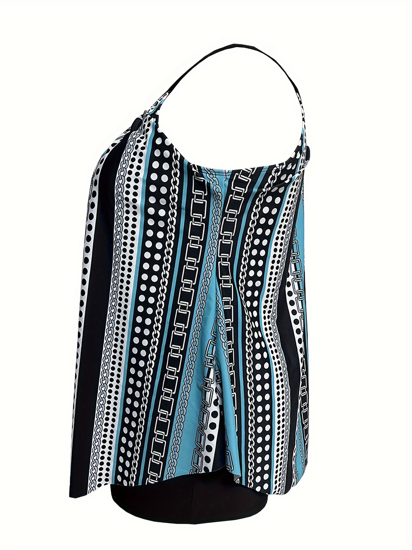 Modest Tankini Set - Women's Chain & Polka Dot Stripe Print Top & S