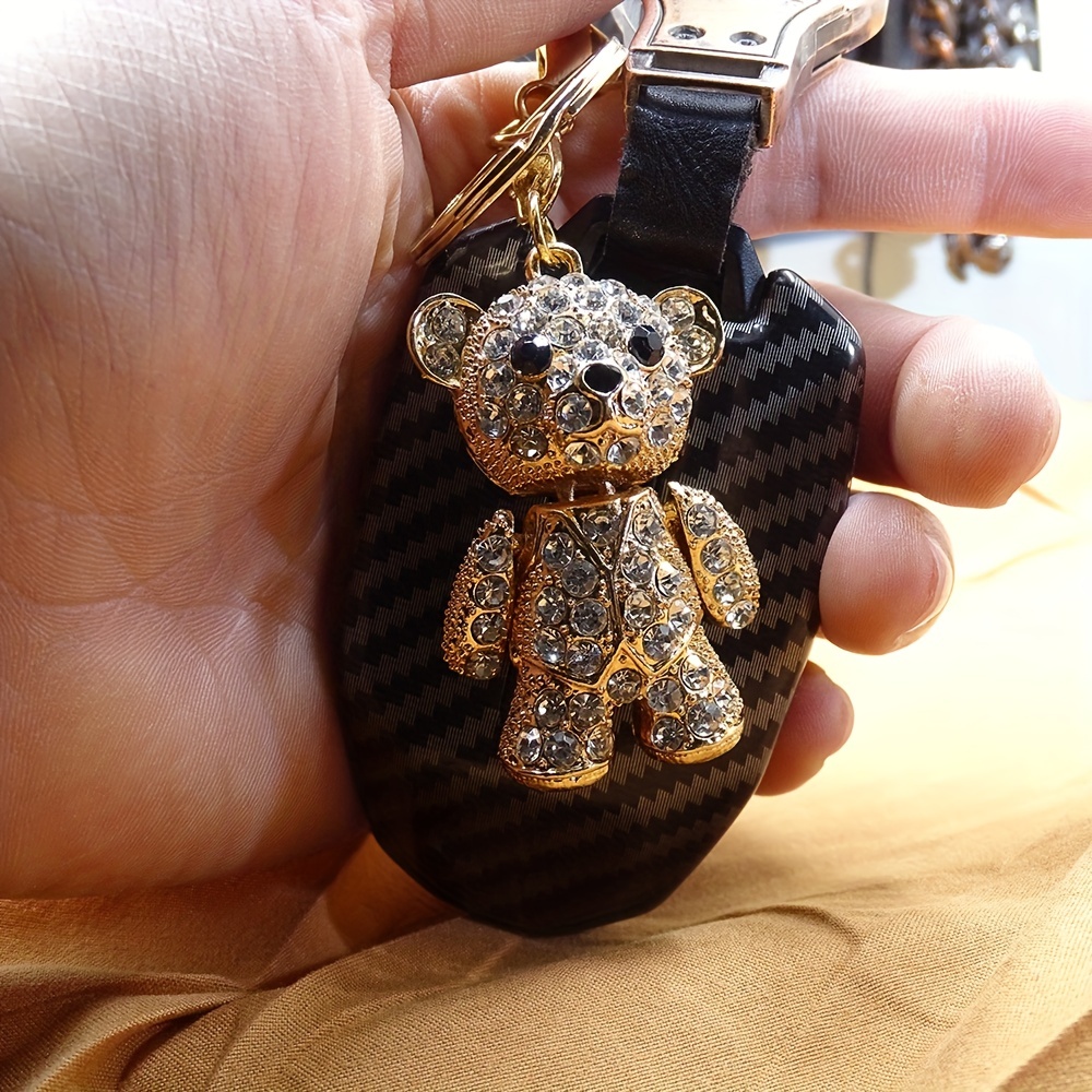 Crystal Bear Keychain Lanyard Full Rhinestone Leather Strap Animal  Keychains Women Bag Charms Men Car Key ring Christmas Gift