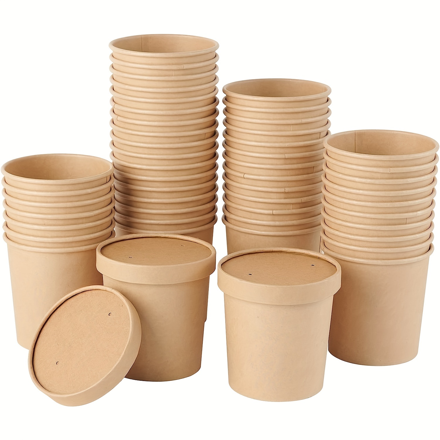 50pack 16oz Paper Soup Containers with Lids, Disposable Kraft Paper Food  Cups, Ice Cream Cups, Paper food Storage with Lids, Microwavable and  Freezer