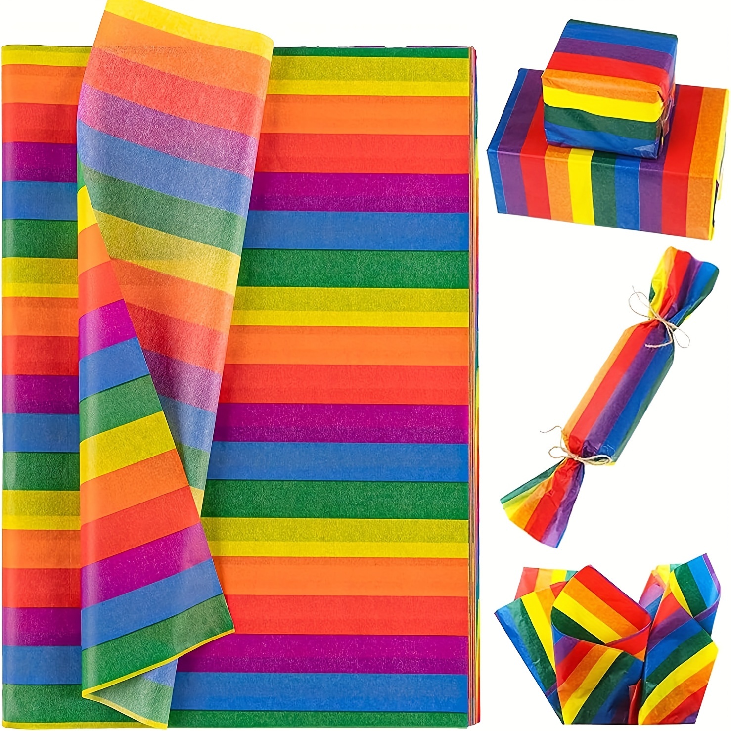 

10sheets Rainbow Tissue Paper Multicolor Stripes Art Tissue Bulk Colored Gift Wrapping Paper For Diy Art Craft Pride Party Bags Birthday Wedding Favors, 14x20 Inch