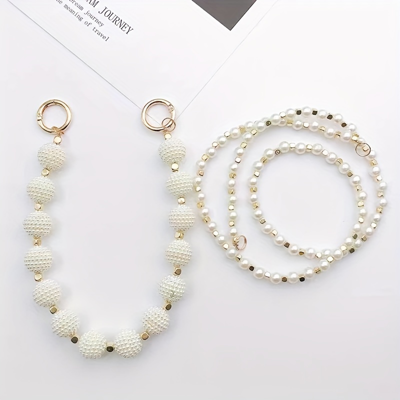 mobile phone lanyard white imitation pearl crossbody long lanyard portable chain pendant suitable for iphone samsung phone keychain headphone case bag camera pendant jewelry gift wristband anti loss rope fashion womens details 4