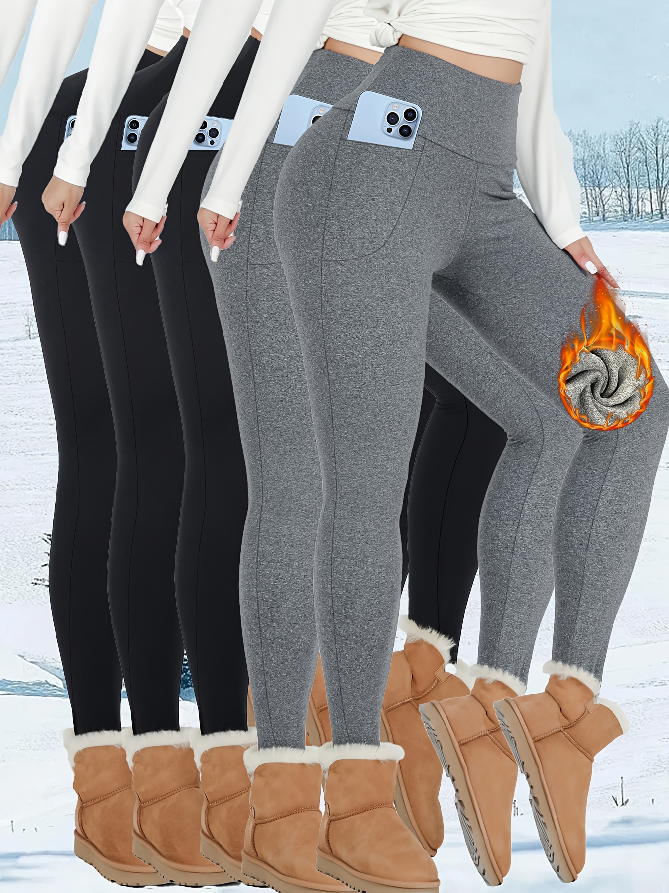 Women Fleece Lined Leggings Thick Winter Warm Solid High-Waist