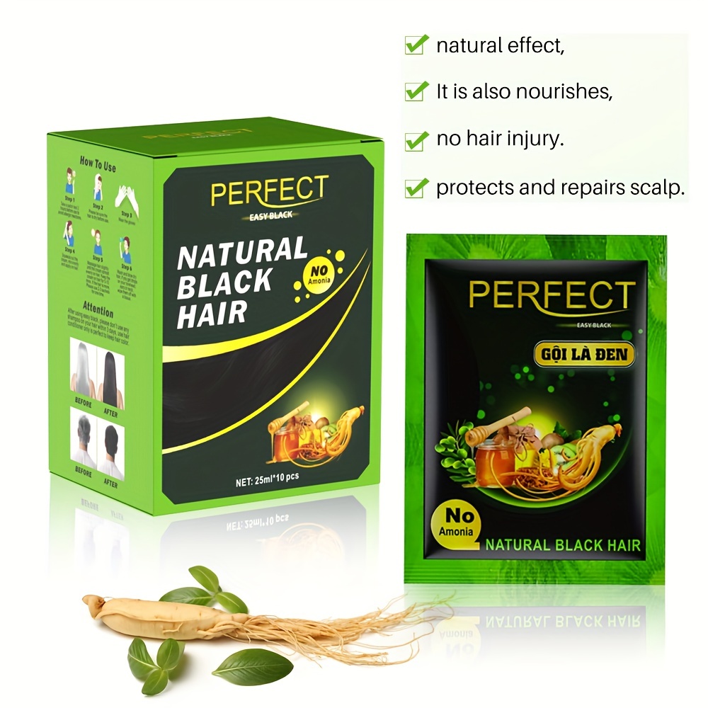 10pcs Box Herbal Hair Shampoo 3 In 1 Gray Coverage Instant Coloring