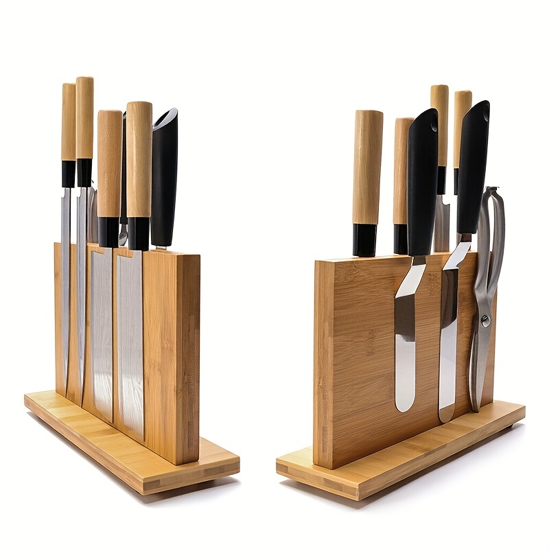  Soporte de madera para cuchillos de bambú, soporte para  cuchillos de cocina, estante de almacenamiento de cuchillos de cocina,  estante de almacenamiento multifunción para el hogar (color madera) : Hogar  y