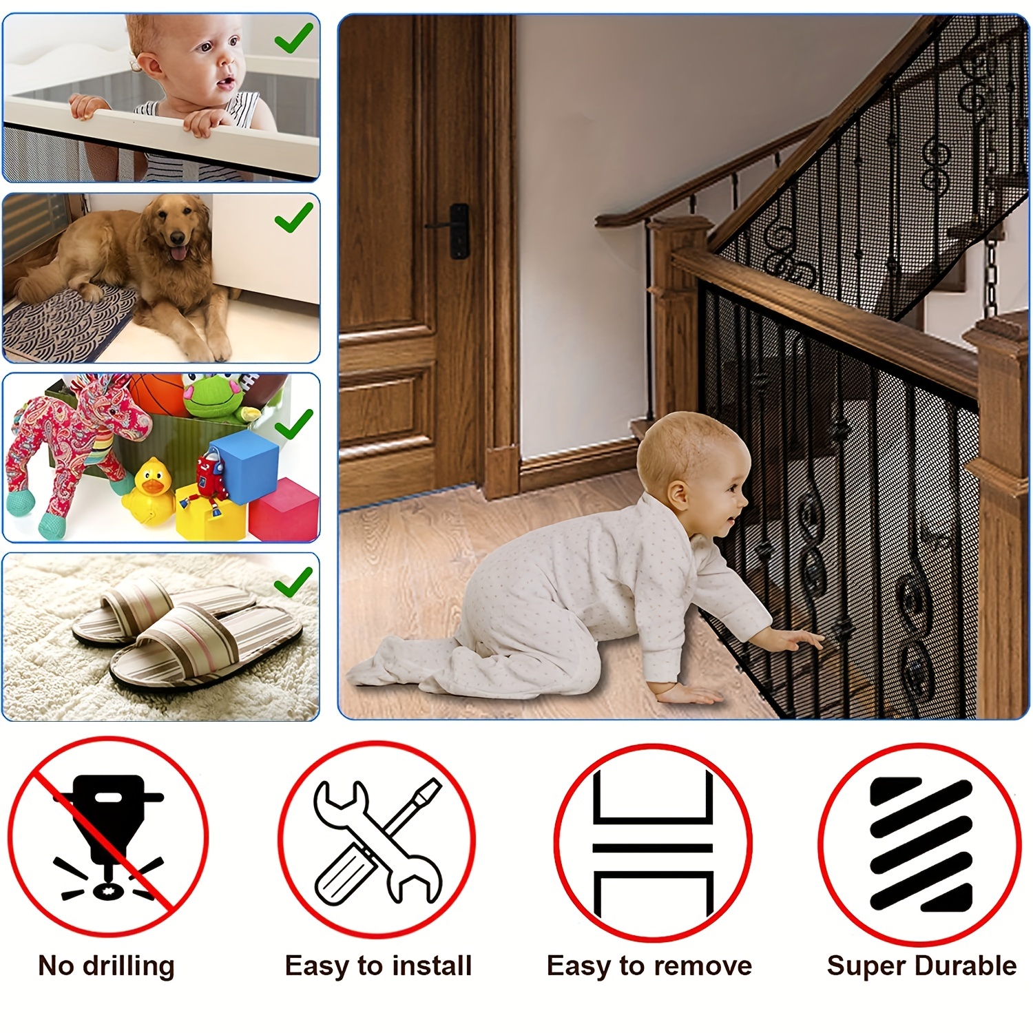 Red de seguridad infantil, protector de barandilla duradera para escaleras  de seguridad de bebés, barandilla de balcón, barandilla de malla a prueba