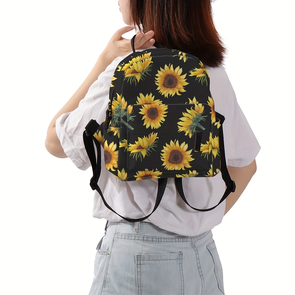 Sunflower Print Zipper Backpack Lightweight School Bag