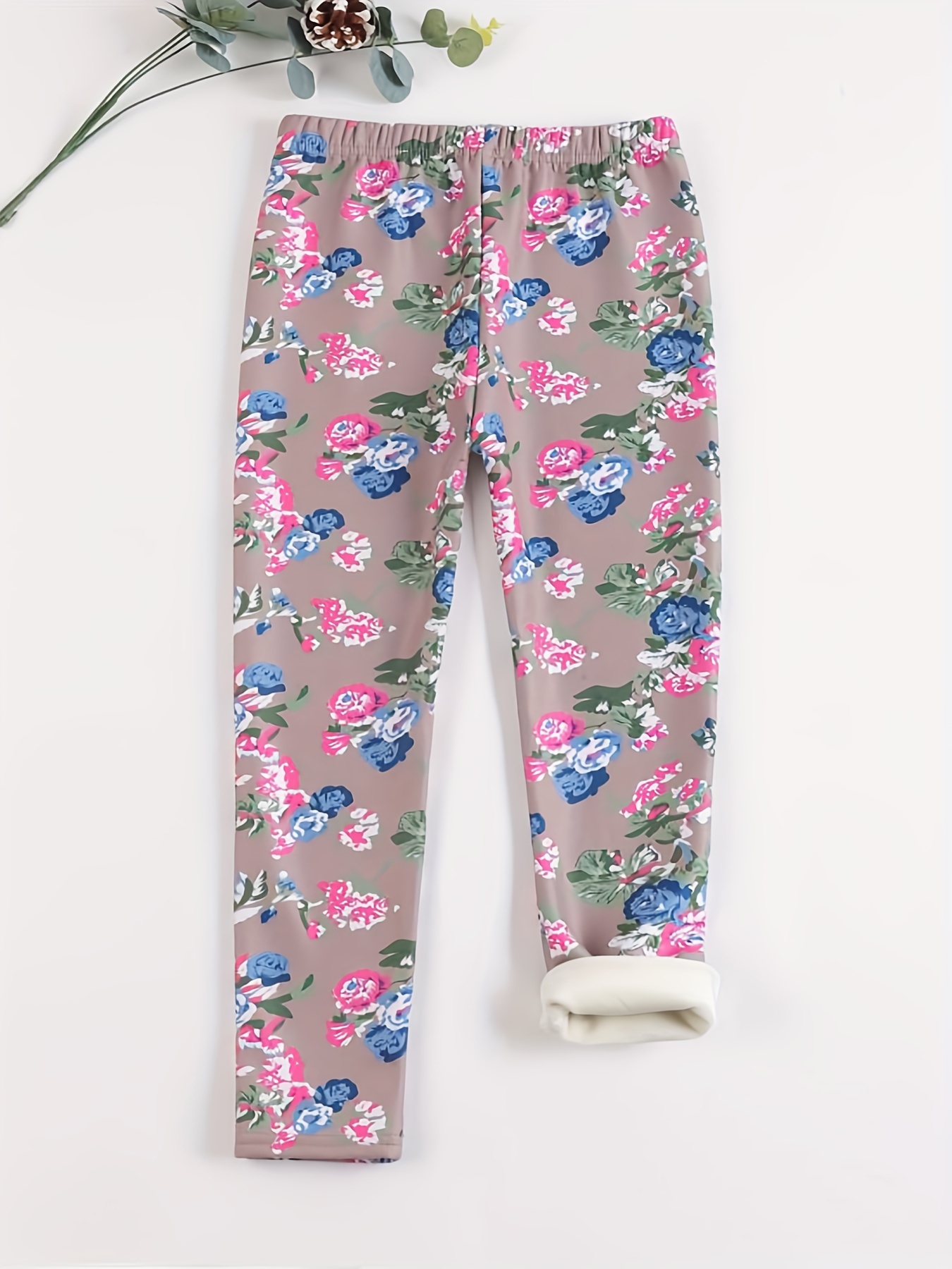Girls Casual Floral Print Thermal Leggings For Autumn And - Temu Canada
