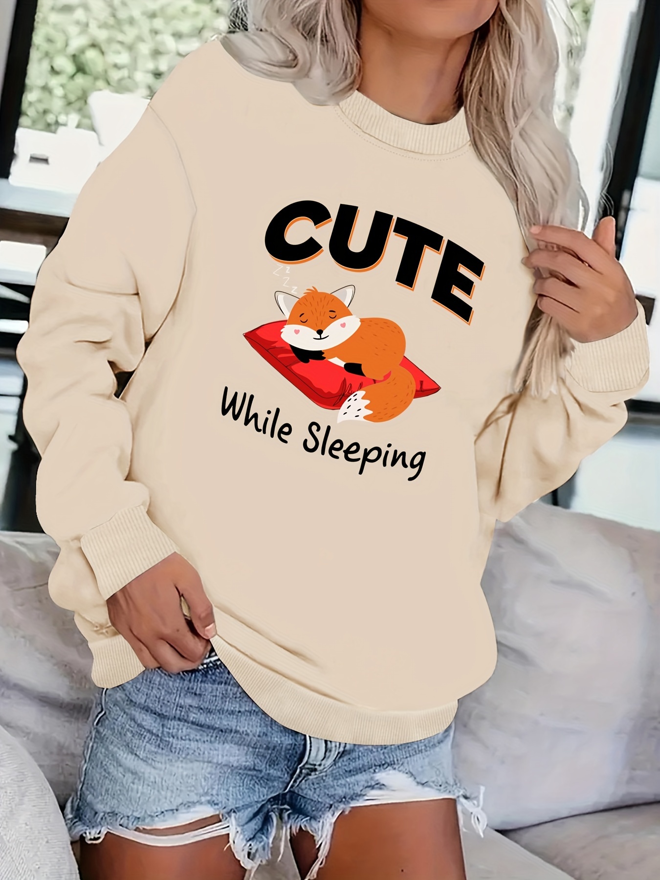cute animal pattern crew neck sports sweatshirt long sleeves