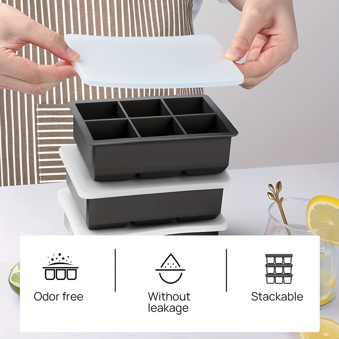 Ice cube tray for large ice cubes - Silicone ice cube tray with lid